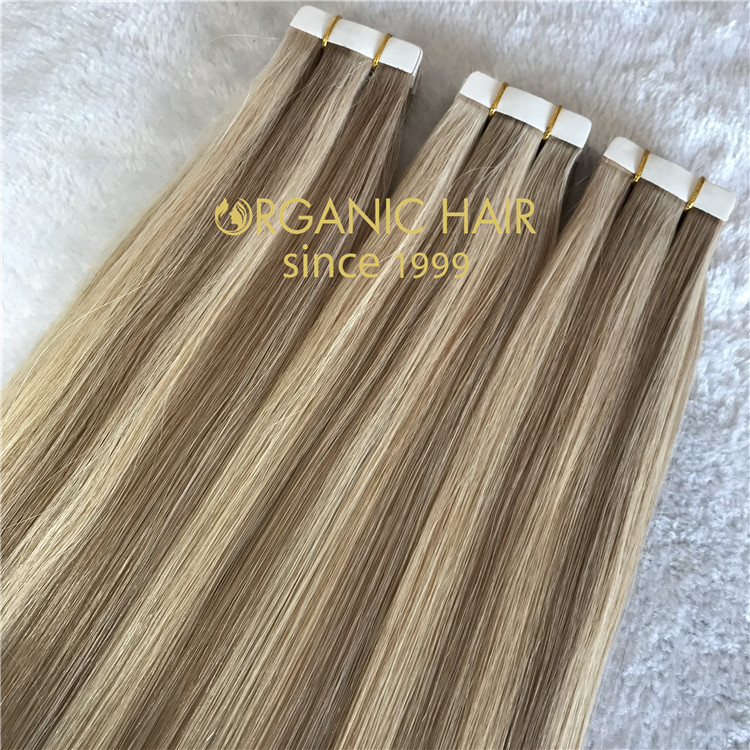 Piano color double drawn tape in hair extensions C87